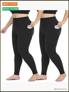 Plus Size High Waisted Tummy Control Leggings 2 Pack Yoga Pants 1X-4X
